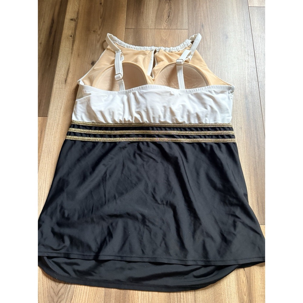 Swim By Cacique Tankini Top Black White Women's 20 Plus Padded - Picture 3 of 6